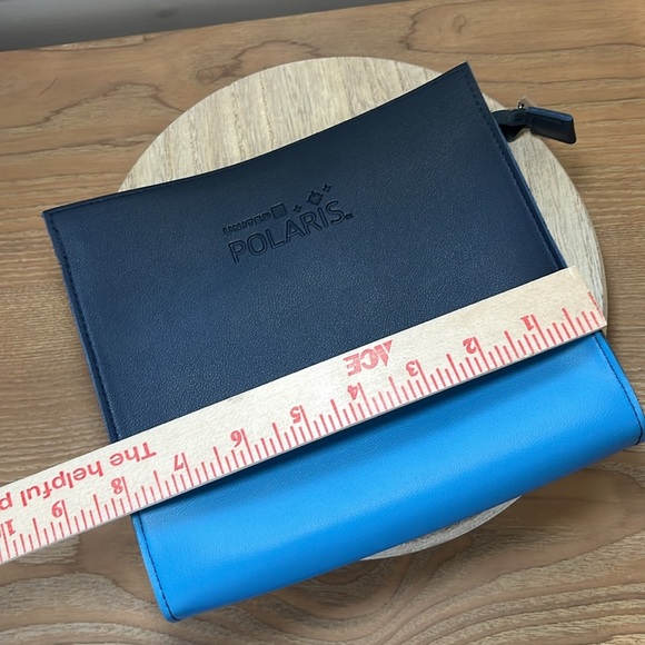 United Airlines Polaris Business Class Amenity Travel Bag Leather Suede Blue - Picture 5 of 6